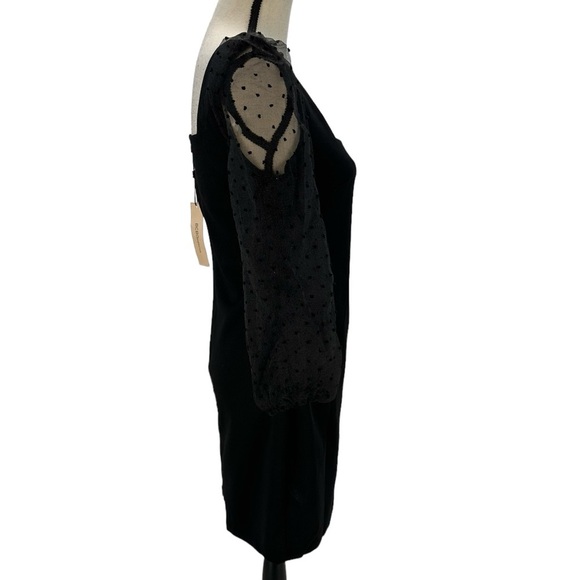 BCBGeneration 3/4 Sheer Sleeve Square Neck Mini Dress - Black - size Small - Picture 2 of 10